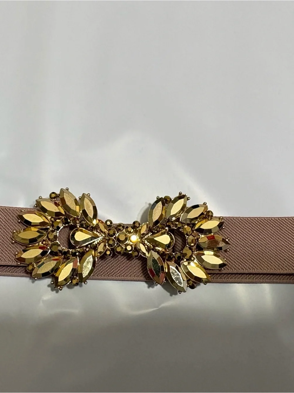BCBGMAXAZRIA Nude Blush Stretch Belt Gold Jeweled Embellished Front Closure S